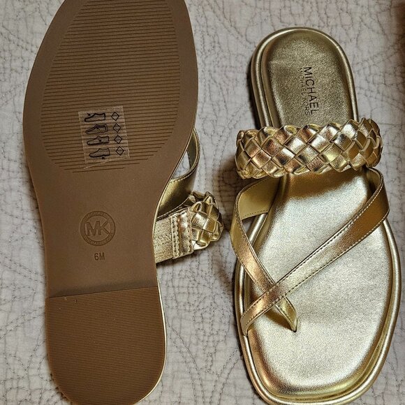 MICHAEL KORS Alba Braided Metallic Slide Sandals. NWT - Picture 4 of 7
